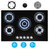 Gas Hob 5 burners, 77cm Black Tempered Glass Gas Hob with Cast Iron Supports