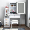 Dressing Table Mirror Drawers Vanity Makeup Desk Stool Set With LED Lights White