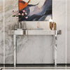Elegant Glass Entryway Silver Console Table w/ Sturdy Square Mirrored Glass Legs