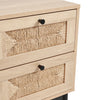 Two-Drawer Rattan Door Bedside Table Home Cabinet Bedroom Storage Black Frame UK
