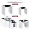Nest of 3 Tables Grey Tempered Glass Top White High Gloss Side End Coffee Home
