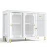 Rotating Extendable Dining Table Sideboard Storage Cabinet w/ Glass Doors, White