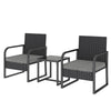 Rattan Garden Bistro Set, 3 Piece Rattan Garden Furniture with Cushions, Black