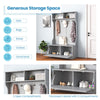3-in-1 Freestanding Hall Coat Rack Stand Shoe Bench with 5 Hooks-Grey