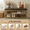 2-Tier Velvet Top Bamboo Gold Metal Shoe Rack Stand Shoe Storage Shelf Hallway