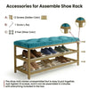 2-Tier Velvet Top Bamboo Gold Metal Shoe Rack Stand Shoe Storage Shelf Hallway