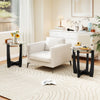 Glass End Table 61cm Round Side Table with Tempered Glass Top-Black