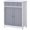 kleankin Bathroom Floor Storage Cabinet w/ 2 Drawers Door Cupboard Grey White