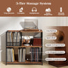 3-Tier Record Player Stand Vinyl Storage Cabinet with 3 Dividers Brown
