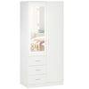 2-Door Wardrobe w/ Adjustable Shelf 3 Drawers Mirror Home Storage, 180cm, White
