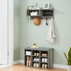 Gray Hall Tree with Padded Seat,Coat Rack & 9 Storage Cubbies,Shoe Storage Bench