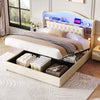 Upholstered Ottoman Storage Bed, 5ft King Size Bed Frame with LED & USB, Beige