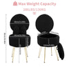 Black Dressing Table Chair with Storage, Vanity Stool with Foldable Backrest