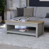 Farmhouse Coffee Table with Storage Shelf, Oak Two-Tone Wooden Living Room Table