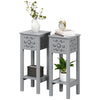 Bedside Table Set, End Table Set with Drawer and Storage Shelf, Grey