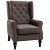 Accent Chair Wingback Armchair Retro Tufted Club Wood Fabric, Brown