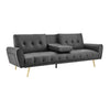 Sofa Bed 3 Seater Faux Leather Click Clack Couch Cup Holders Grey Cream Black