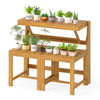 Acacia Wood Outdoor Dining Table with 2 Built-in Chairs