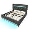 LED Upholstered Bed 6ft Super King Bed with Hydraulic Storage & Headboard, Grey