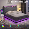 Lift up Storage Bed Frame with RGB LED Lights, 150 x 200cm, Dark Grey