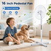 16” Pedestal Fan Stand Fan 3 Speed Adjustable Height Oscillating White UK