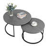 Set of 2 Nesting Coffee Tables Round Side End Table with Black Metal Frame, Grey