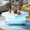 Contemporary White Coffee Table w/ 360° Spin Top, Built-In LED Lighting, Compact