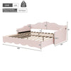 Daybed with Trundle Under Bed 3ft Single Upholstered Sofa Bed, 90x190 cm, Pink