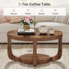 Round Coffee Table, 2-Tier Wooden Circle Center Coffee Table with Thick Tabletop