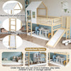 3ft Kids Treehouse Bed High Sleeper with Slide, Roof Design 90x190cm, White+Wood