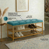 2-Tier Velvet Top Bamboo Gold Metal Shoe Rack Stand Shoe Storage Shelf Hallway