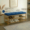 2-Tier Velvet Top Bamboo Gold Metal Shoe Rack Stand Shoe Storage Shelf Hallway