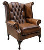 New Chesterfield Queen Anne High Back Wing Armchair Real Leather Tan