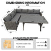 Patio Rattan Furniture Set 5 Seater L-Shaped Corner Sofa Dining Table Set Grey