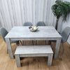 Wooden Grey Dining Table Set with Bench and 4 Grey Chairs Kitchen Room Furniture