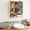 Bamboo Bathroom Mirror Cabinet Wall Mounted Over Toilet Storage Adjustable Shelf
