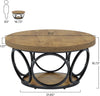 Round Coffee Table, 80cm Farmhouse Large Circle Coffee Table with 2-Tier Storage