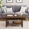 2-Tier Coffee Table Wood Tabletop Metal Frame Industrial Style for Living Room