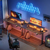 Gaming Desk with LED Lights & Power Outlet, Computer Desk with Monitor Stand
