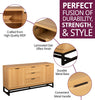Large Sideboard, Metal-Based Oak Effect Storage Cabinet with Drawers & Cupboards