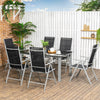 7 Piece Garden Dining Set, Outdoor Table and 6 Chair, Aluminium, Black