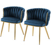 Upholstered Kitchen Chairs Set of 2 with Woven Backrest, Dark Blue