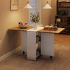 Folding Dining Table w/ Drop Leaf, Space Saving Kitchen Table w/ Storage Shelves