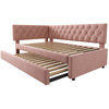 3ft Single Velvet Daybed with Trundle Bed, Upholstered Sofa Bed 90x190cm Pink