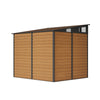 8x7FT Metal Garden Storage Shed with Window Doors Outdoor Tool House Wood Grain