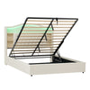 Upholstered Ottoman Storage Bed, 5ft King Size Bed Frame with LED & USB, Beige