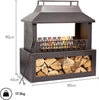 Outdoor Fire Pit Fireplace 82cm Steel Log Storage Wood Burner Patio Heater Black