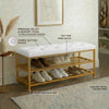 2-Tier Velvet Top Bamboo Gold Metal Shoe Rack Stand Shoe Storage Shelf Hallway