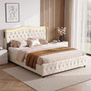 LED Luxury Chesterfield Bed Frame W/ Wingback Headboard & Charging Station 4ft6