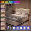 LED Luxury Chesterfield Bed Frame W/ Wingback Headboard & Charging Station 4ft6